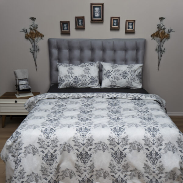ÇİÇEKLİ DAMASK DESEN GRİ ÇİFT KİŞİLİK NEVRESİM TAKIMI