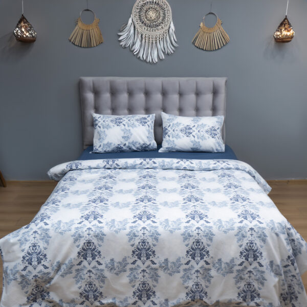 ÇİÇEKLİ DAMASK DESEN MAVİ ÇİFT KİŞİLİK NEVRESİM TAKIMI