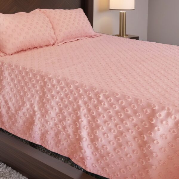 ŞÖNİL PONPON PİKE PEMBE ÇİFT KİŞİLİK YATAK ÖRTÜSÜ